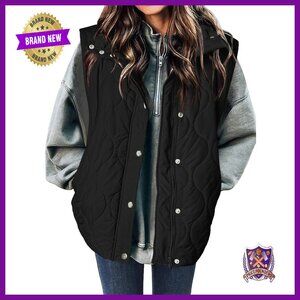 Lightweight Quilted Puffer Vest with Pockets, Stand Collar, Snap Zip